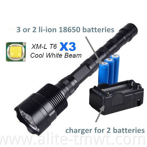 3 xm-l t6 led super bright torch lantern 3000 lumens tactical flashlight